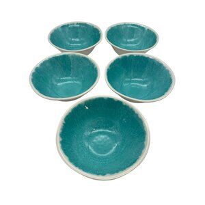 Set Of 5 Melamine Bowls 6.75" Diameter Aqua Interior White Exterior Unbranded